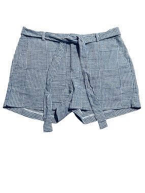 Banana Republic Linen Blend Blue White Gingham Patchwork High-Waist Tie Shorts